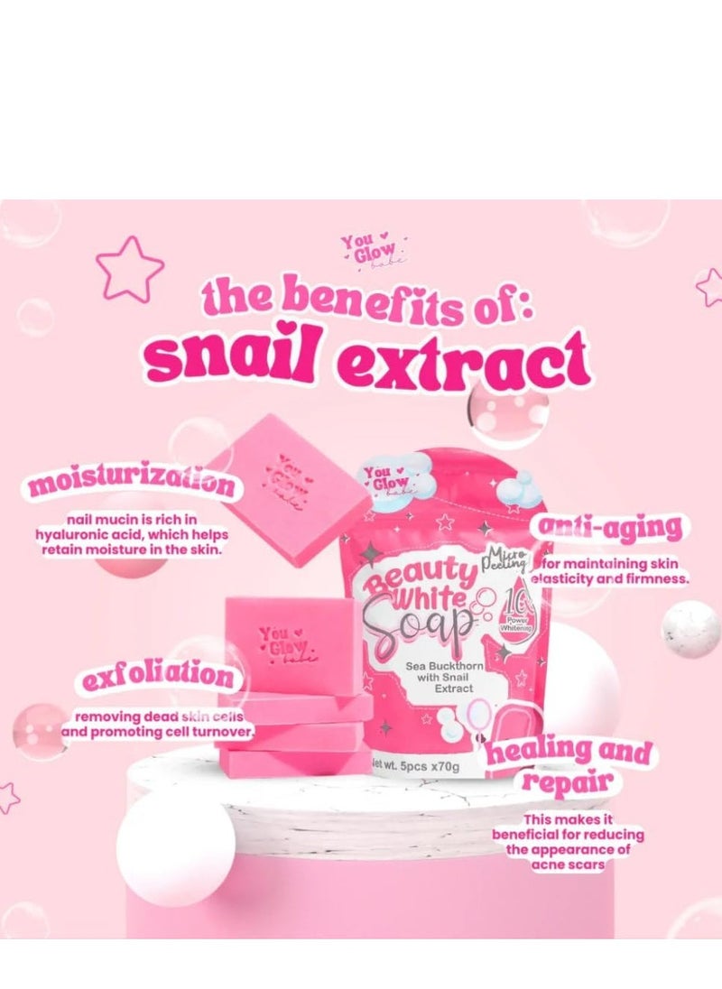 You Glow Babe 1 Bag You Glow Babe Beauty White Soap Sea Buckthorn with snail Extract (5 pcs*70g)  - Image 3