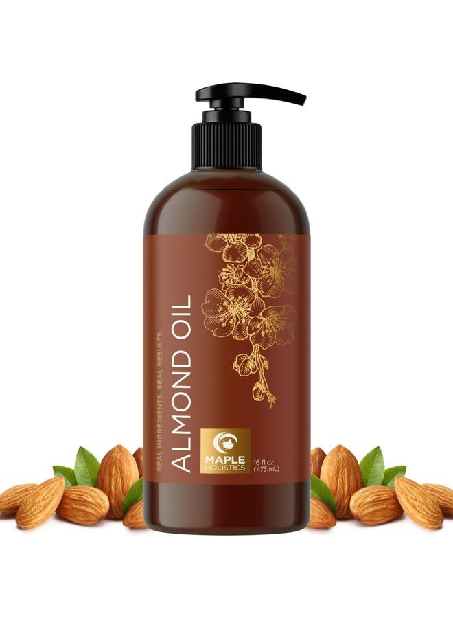 Maple Holistics زيت اللوز الحلو المعصور على البارد - زيت لوز حلو نقي للعناية بالبشرة وزيت مرطب للجسم للرجال والنساء - زيت ناقل لخلط الزيوت الأساسية لمنتجات الجمال DIY للشعر والبشرة والأظافر 16 أونصة - Image 1