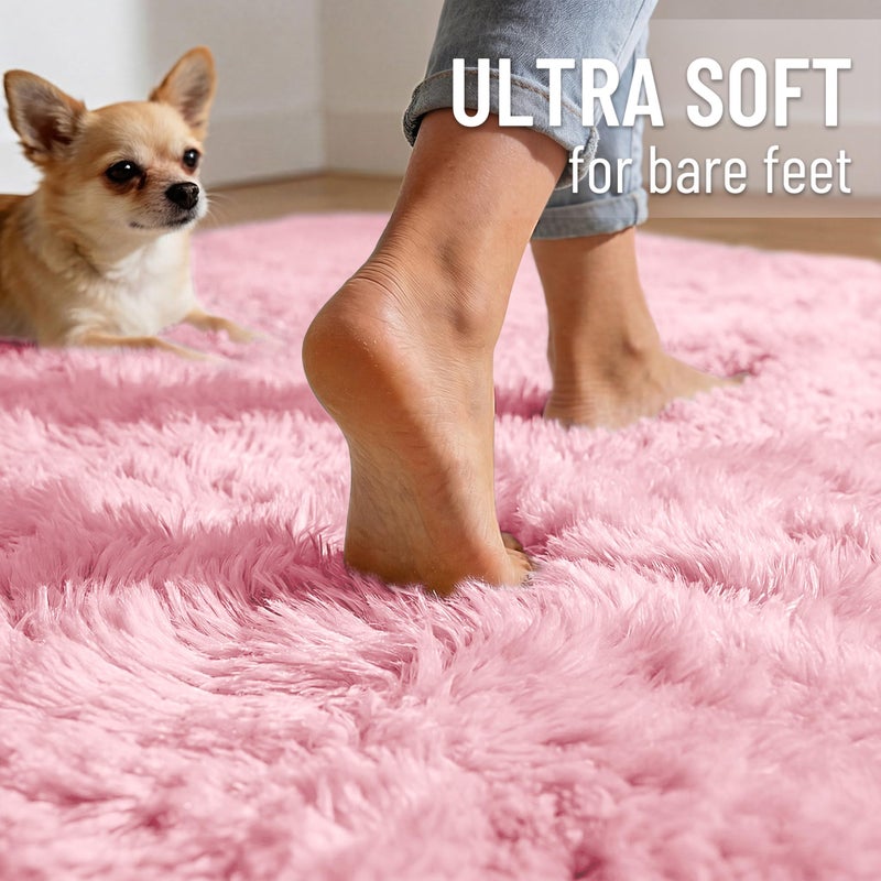 OLANLY Pink Round Rugs for Bedroom - Machine Washable, 4 ft Circle Area Rugs for Living Room, Soft and Fluffy Shaggy Carpet for Teen Girls and Boys, Nursery Rooms, Dorms, Home Decor Aesthetic - Image 4