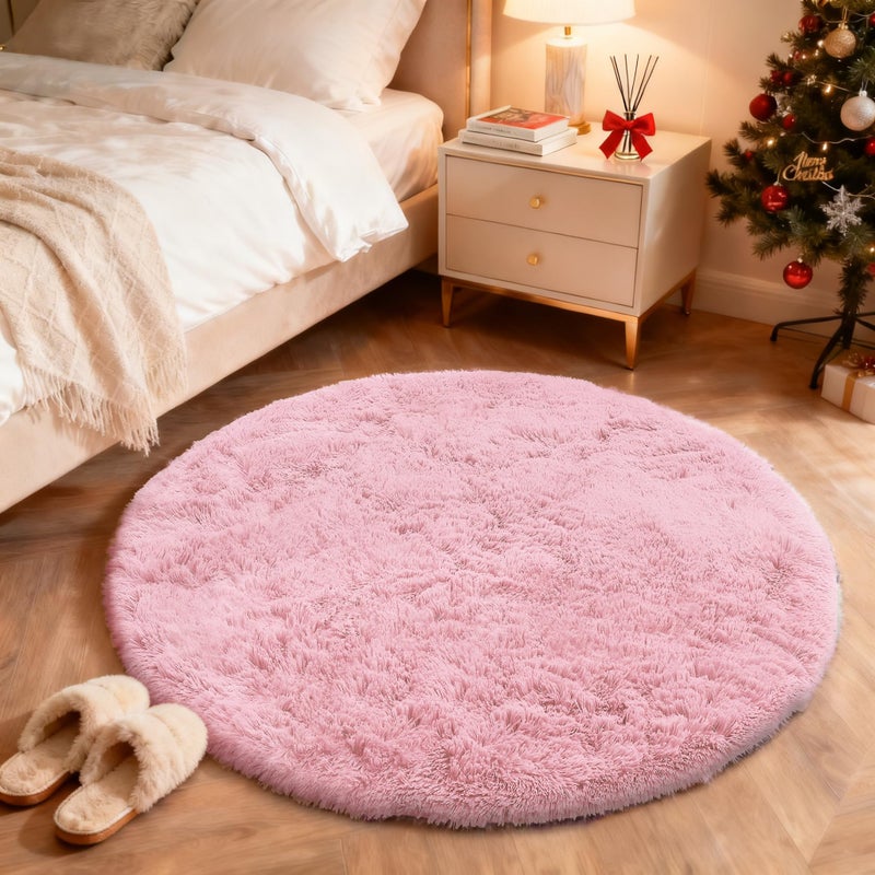 OLANLY Pink Round Rugs for Bedroom - Machine Washable, 4 ft Circle Area Rugs for Living Room, Soft and Fluffy Shaggy Carpet for Teen Girls and Boys, Nursery Rooms, Dorms, Home Decor Aesthetic - Image 3
