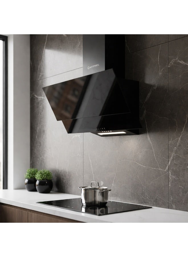 إيكو ماتك شفاط مطبخ 90 سم ديكور مائل كريستال أسود H910MRB  – 3 سرعات – قوة شفط 1000 م³/الساعة – فلاتر معدنية – فلاتر كربون – إضاءة LED - Image 2