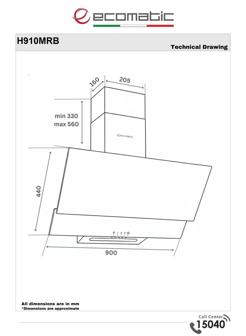 إيكو ماتك شفاط مطبخ 90 سم ديكور مائل كريستال أسود H910MRB  – 3 سرعات – قوة شفط 1000 م³/الساعة – فلاتر معدنية – فلاتر كربون – إضاءة LED - Image 3