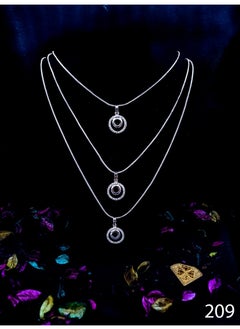سلسلة 3Diamonds حريمي ثلاثية الطبقات مطلية بالبلاتين بدلايات دائرية مزدوجة مرصعة بالفصوص – تصميم عصري أنيق