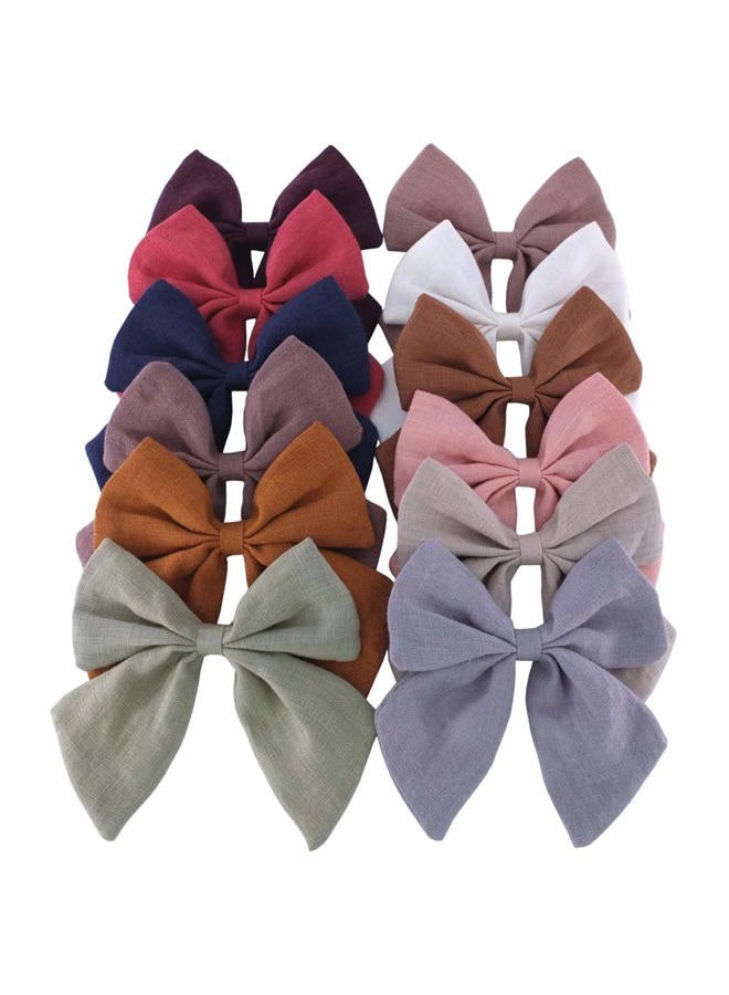 Baily Original Linen Bow Hair Clips Baby Girls Women Large Sailor Bows Kids Baby and Mom Hair Bow Alligator Clips White Red Navy Pink Neutral Bow - Image 1