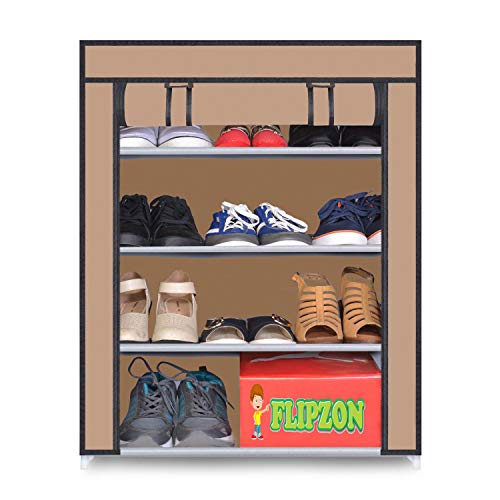 FLIPZON Multipurpose 4-Tiers Shoe Rack With Dustproof Zip Cover, Multiuse Wide Space Storage Rack Made By Non Woven Fabric For Footwear, Toys, Clothes (4 Shelves) (Chiku)(Iron Pipes, Non Woven Fabric) - Image 4