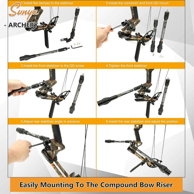 Sunya Archery Bow Stabilizer for Compound Bow, Carbon Fiber Body Flexible Core, Damping System and Weights Kit, 8",10",12" 15" in Expedition Series - Image 3