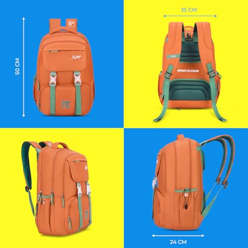 Skybags Sonic Pro 01 Hot Box 42 Liters Casual Backpack for Boys & Girls | Premium Polyester Fabric with Multiple Compartments and Rain Cover | Adjustable Shoulder Strap - Unisex (Apricot Orange) - Image 5