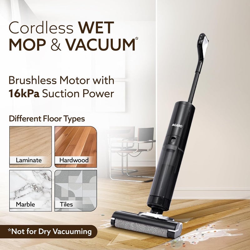 AGARO Royal Mop Vacuum Cleaner Wet Dry Cleaner for MultiType Hard Floor HEPA Filter Lightweight Cordless Brushless Motor Smart Display Self PropelledSterilize Clean Removes Sticky Mess - Image 2