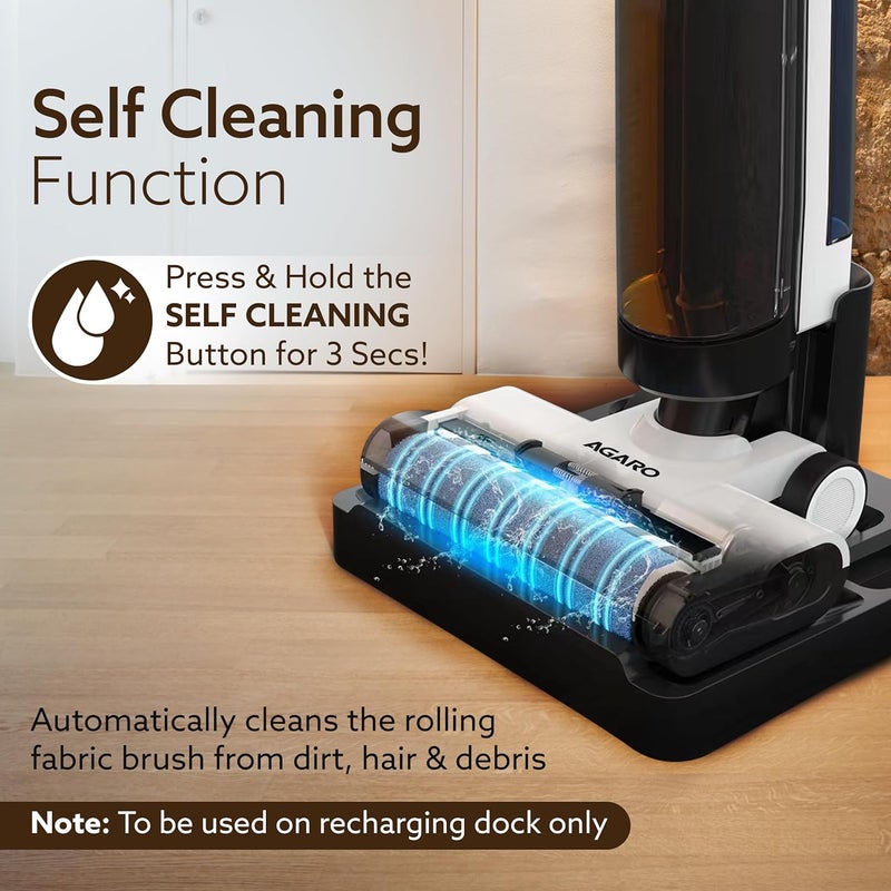 AGARO Royal Mop Vacuum Cleaner Wet Dry Cleaner for MultiType Hard Floor HEPA Filter Lightweight Cordless Brushless Motor Smart Display Self PropelledSterilize Clean Removes Sticky Mess - Image 4