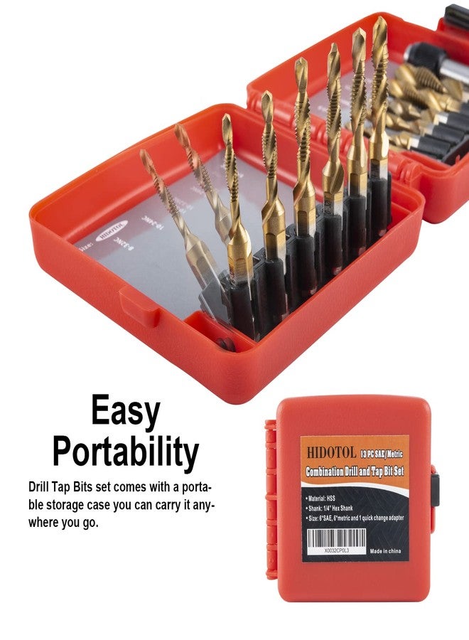 HIDOTOL Titanium Combination Drill and Tap Bits Set with Quick Change Adapter, 13 PC SAE/Metric Screw Taps, 3-in-1 Bit Tool for Drilling, Tapping and Countersinking - Image 4