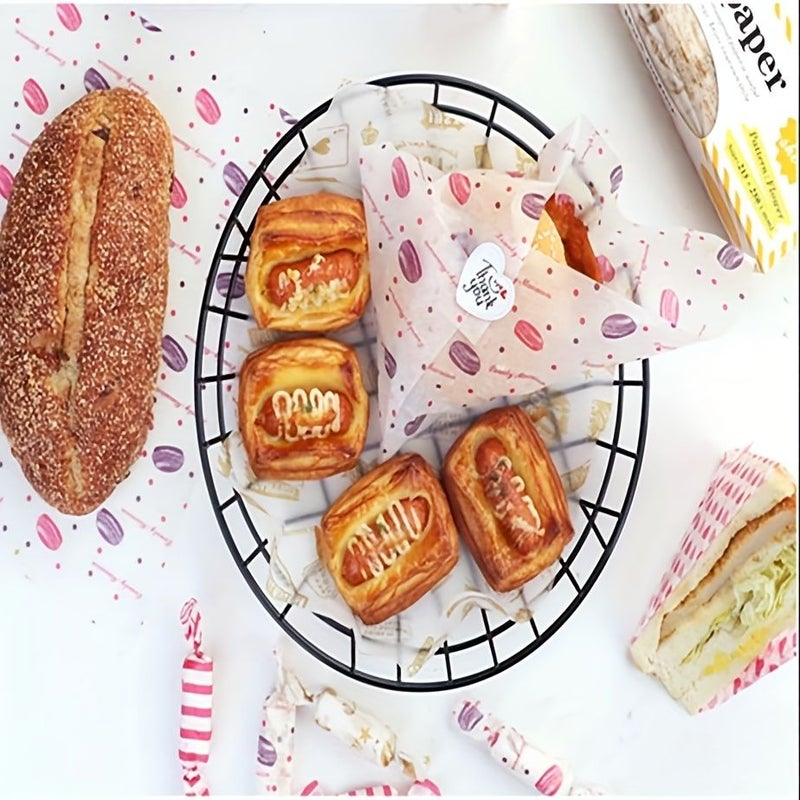50pcs Macarons Oilproof Wax Paper Pad for Baking Sandwiches Bread Cheese - Image 2