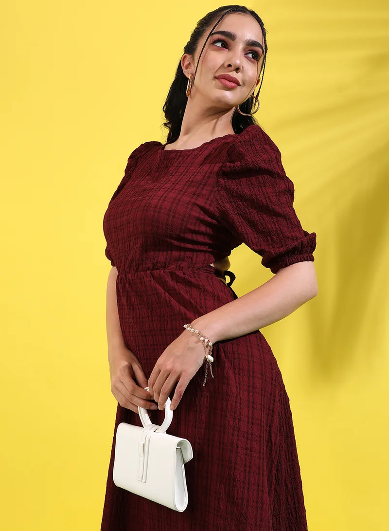 Campus Sutra Puff Sleeve Midi Dress
