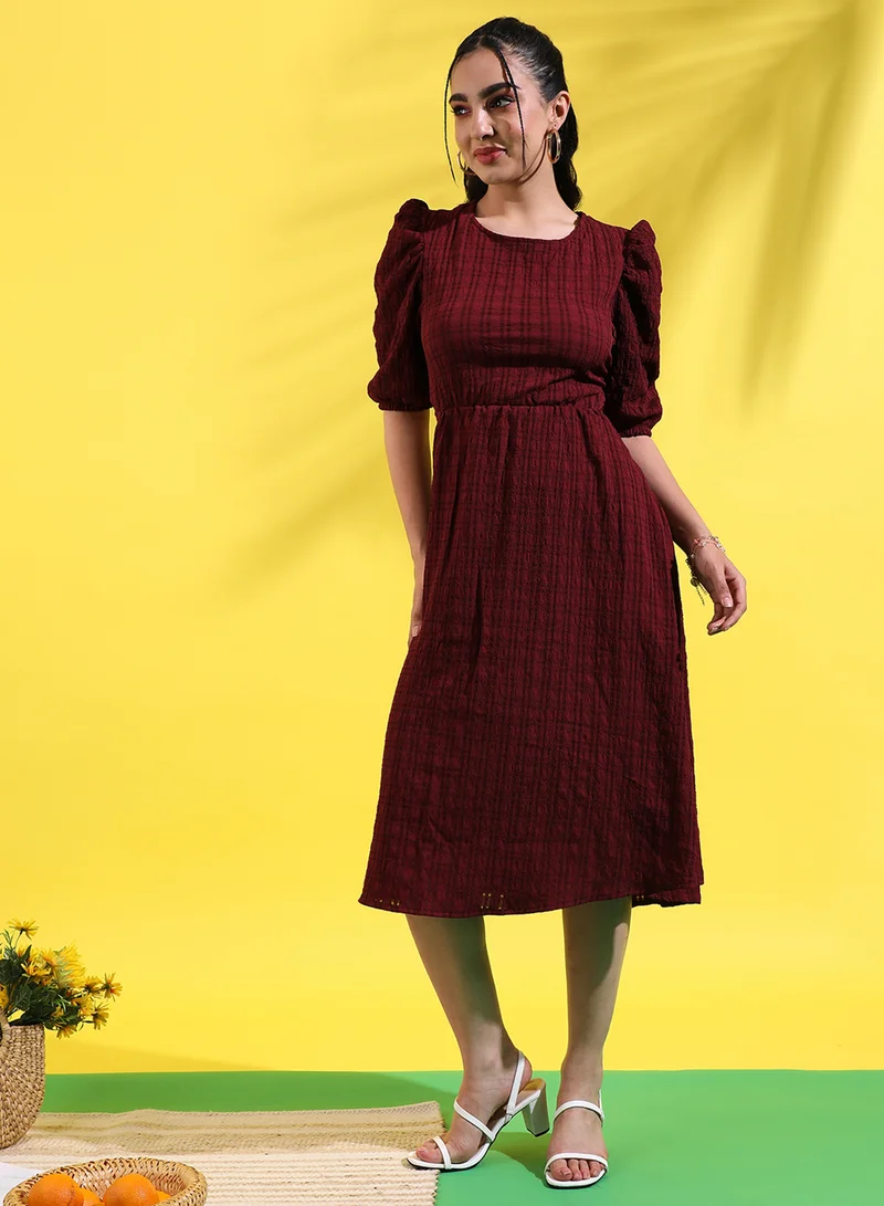 Campus Sutra Puff Sleeve Midi Dress