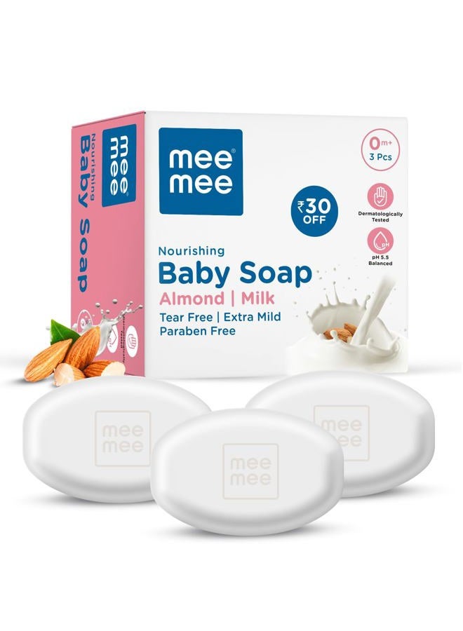 mee mee صابون الأطفال اللطيف 75 جرام (عبوة من 3) | بار الاستحمام اللطيف معزّز بالبابونج وزيت الزيتون وزيت اللوز ومستخلصات الحليب | مختبر من قبل أطباء الجلدية لبشرة الأطفال الناعمة | تركيبة خالية من الدموع | خالية من البارابين - Image 1