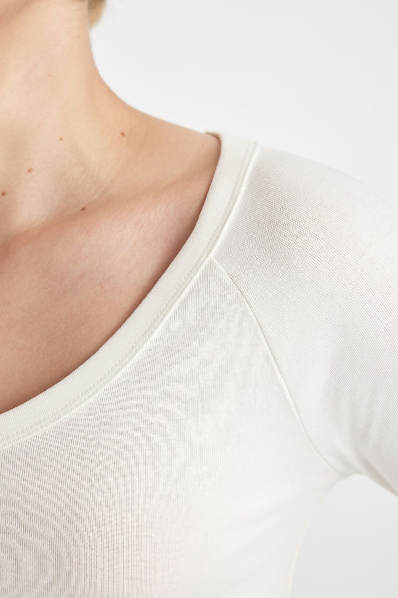 DeFacto Woman Fitted V Neck Ribbed Long Sleeve T-Shirt - Image 4
