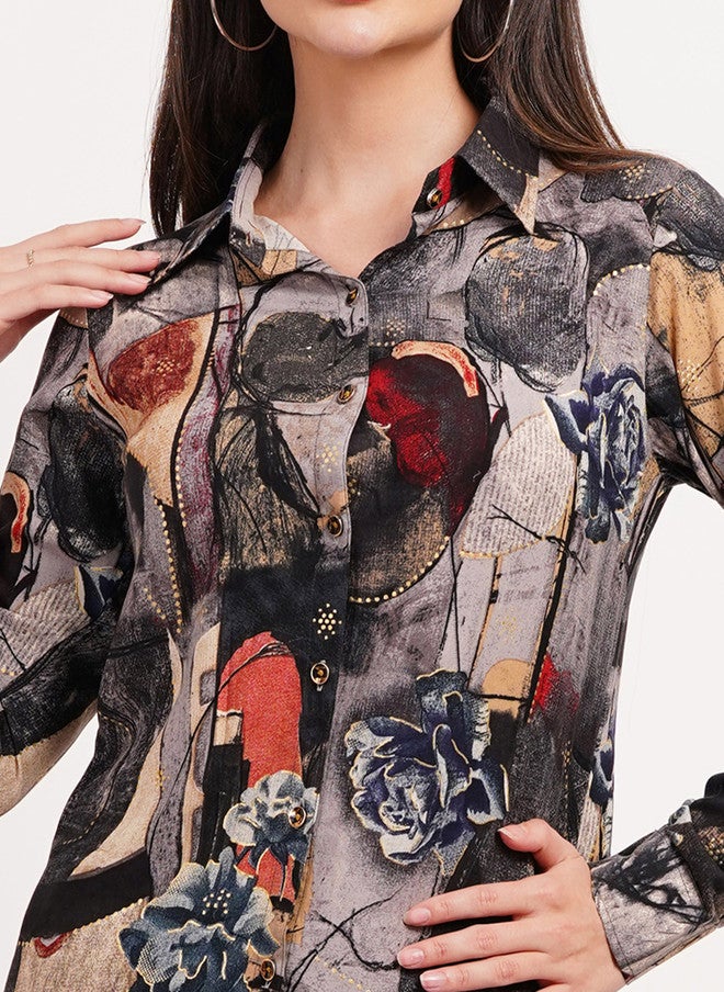 FIMS قميص مطبوع بتصميم تجريدي مع بنطلون - Image 2