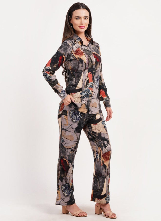 FIMS قميص مطبوع بتصميم تجريدي مع بنطلون - Image 3