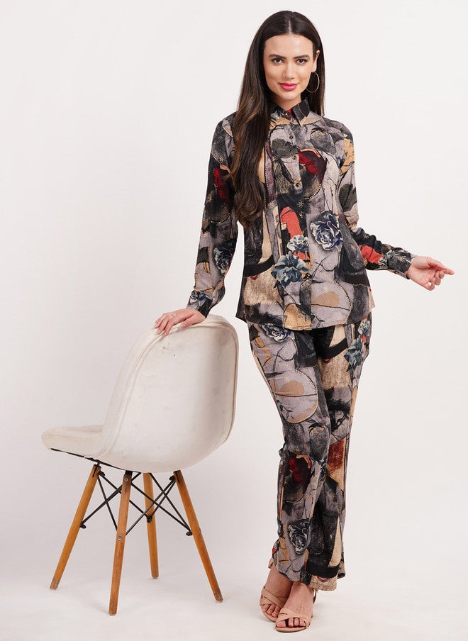 FIMS قميص مطبوع بتصميم تجريدي مع بنطلون - Image 1