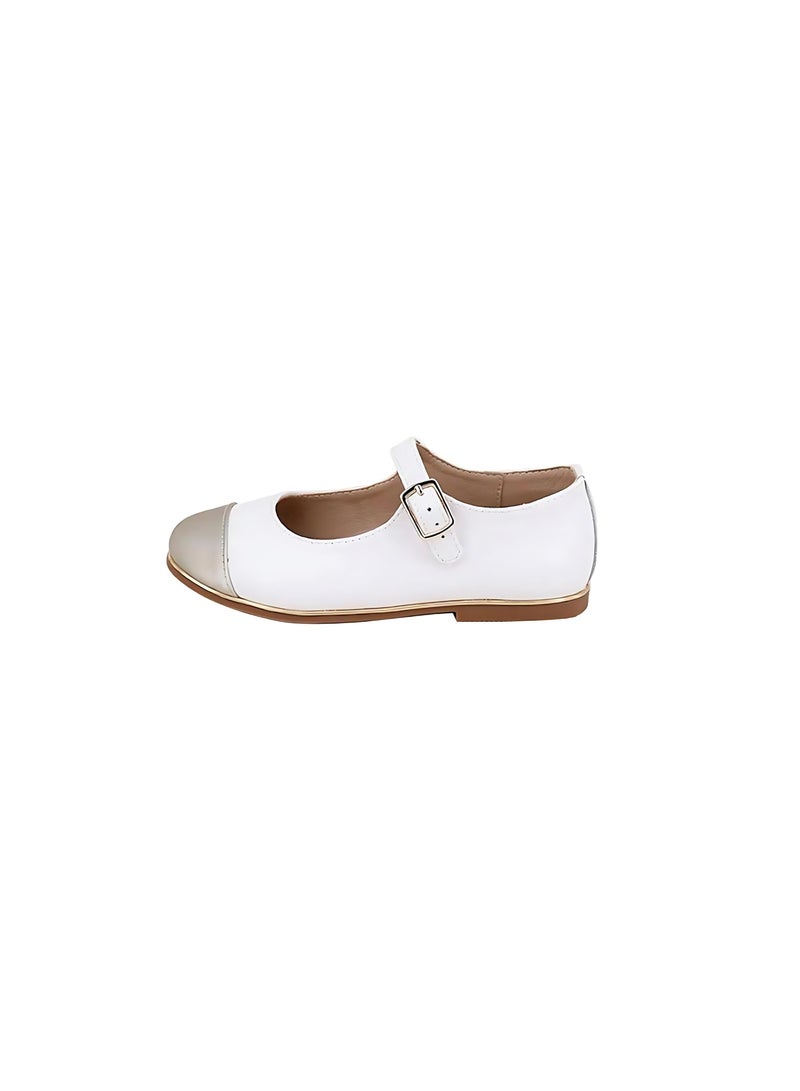 Rawda Girls White Flats with Gold Toe Cap - Image 2