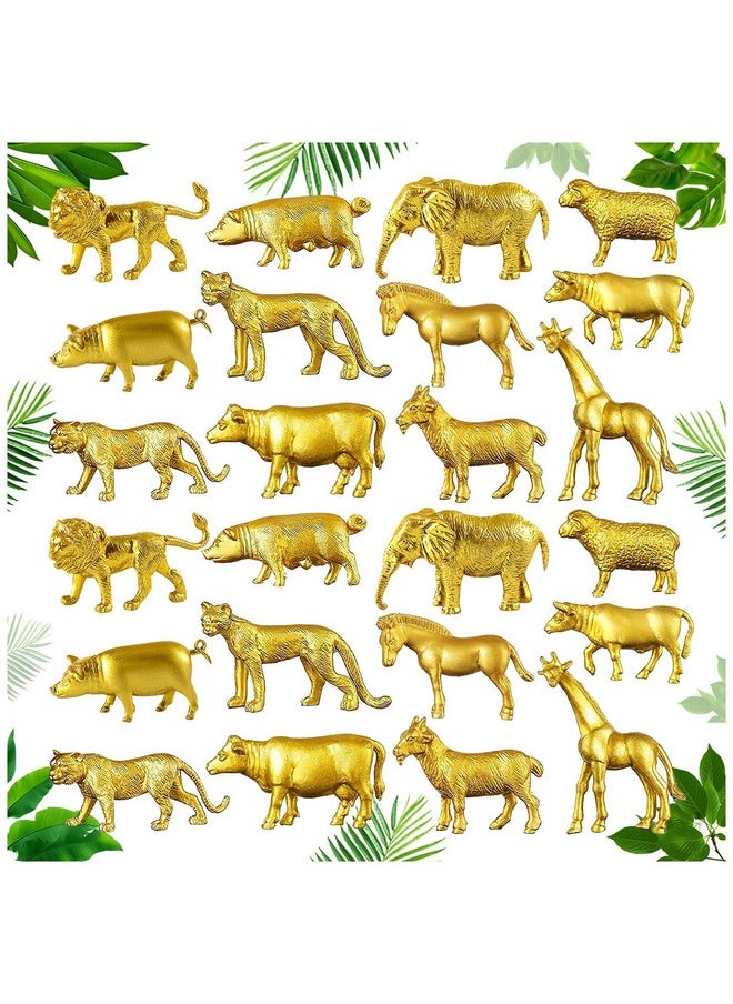 TORINALITAL - 48 Pcs Gold Plastic Animal Figurines Gold Safari Animal Figures With Jungle Animal Elephant Lion Wild Animal Decor Mini Safari Animals Figurines Decor Cake Toppers For Themed Birthday Party - Image 1