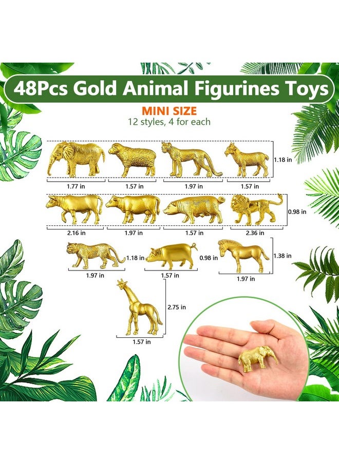 TORINALITAL - 48 Pcs Gold Plastic Animal Figurines Gold Safari Animal Figures With Jungle Animal Elephant Lion Wild Animal Decor Mini Safari Animals Figurines Decor Cake Toppers For Themed Birthday Party - Image 1