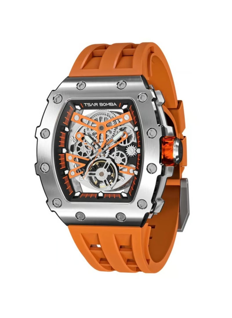 TSAR BOMBA - Men's Automatic Orange Silicone Sapphire Crystal Watch TB8208A-18 - 43mm - Image 1