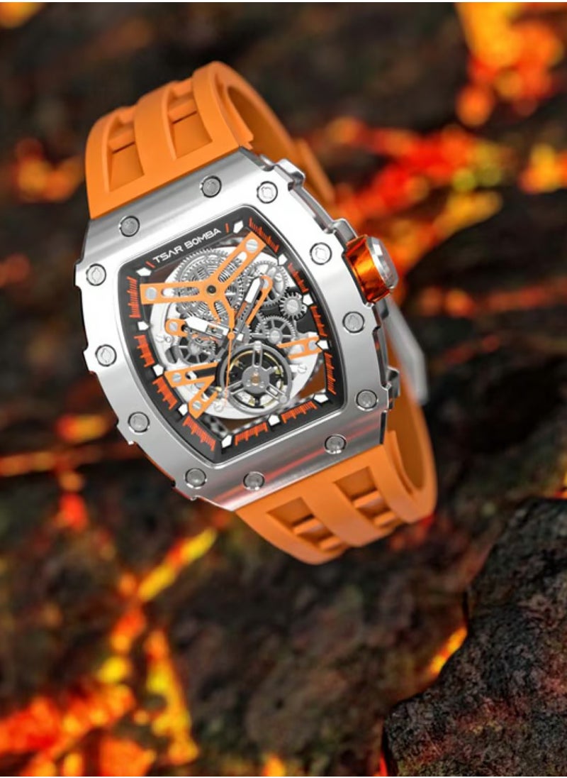 TSAR BOMBA - Men's Automatic Orange Silicone Sapphire Crystal Watch TB8208A-18 - 43mm - Image 1