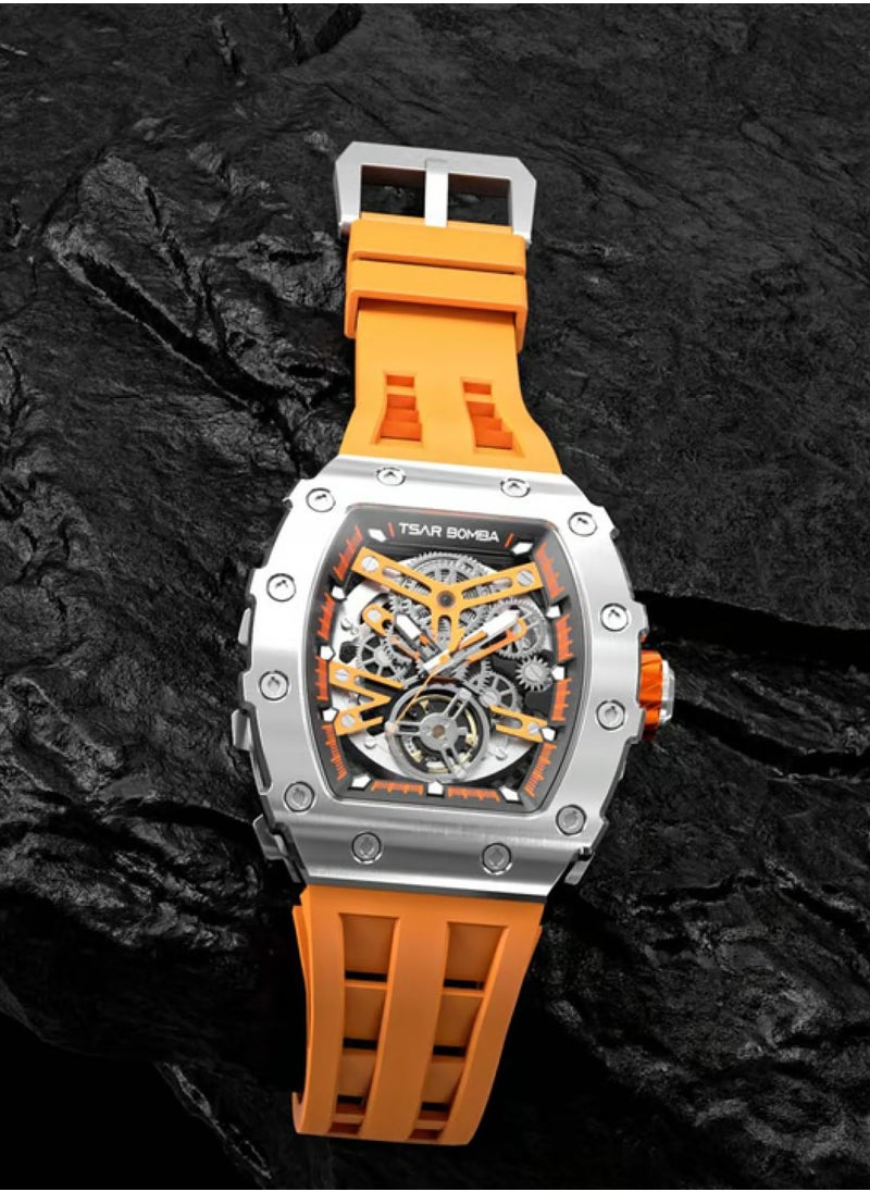 TSAR BOMBA - Men's Automatic Orange Silicone Sapphire Crystal Watch TB8208A-18 - 43mm - Image 1