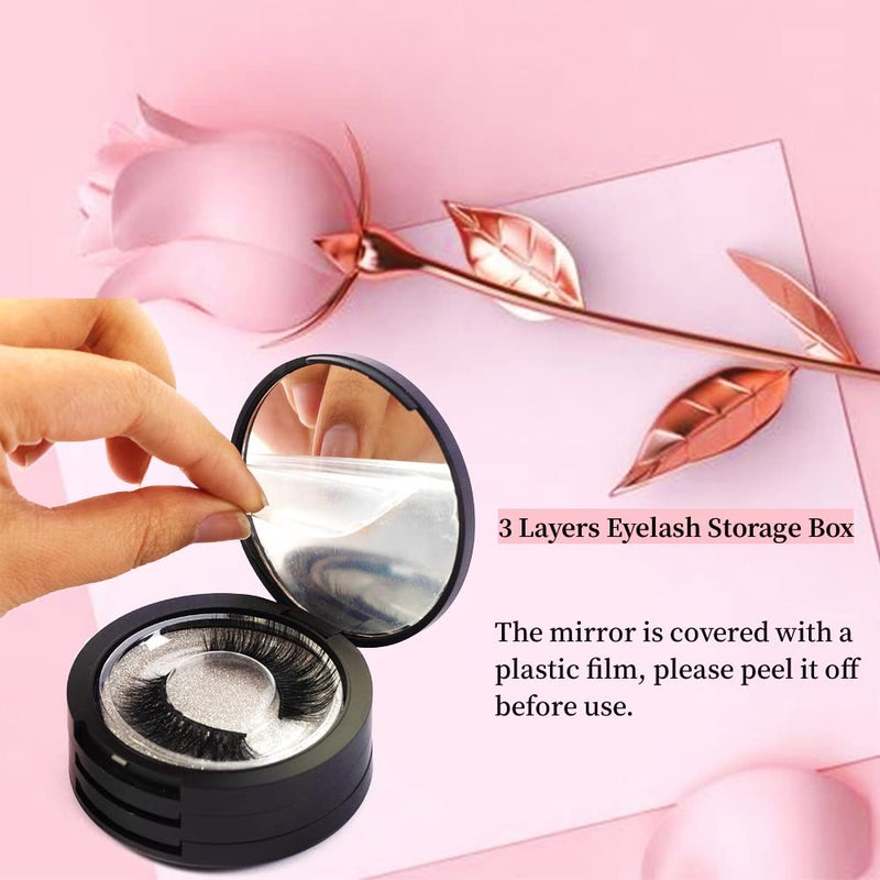 JYHi 3 Layers Eyelash Storege Box with Mirror Circle Eyelash Holder Case with Lashes Trays & New Lash Clip Applicator Eye Makeup Tool for Women Girls Travel Case - Image 3