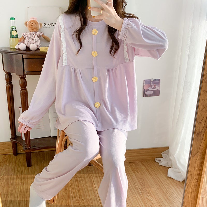 Cut Flower Cotton Hidden Nursing Confinement Clothing Maternity Pajamas Long Sleeve Nursing Postpartum Pregnancy Homewear Suit - Image 3
