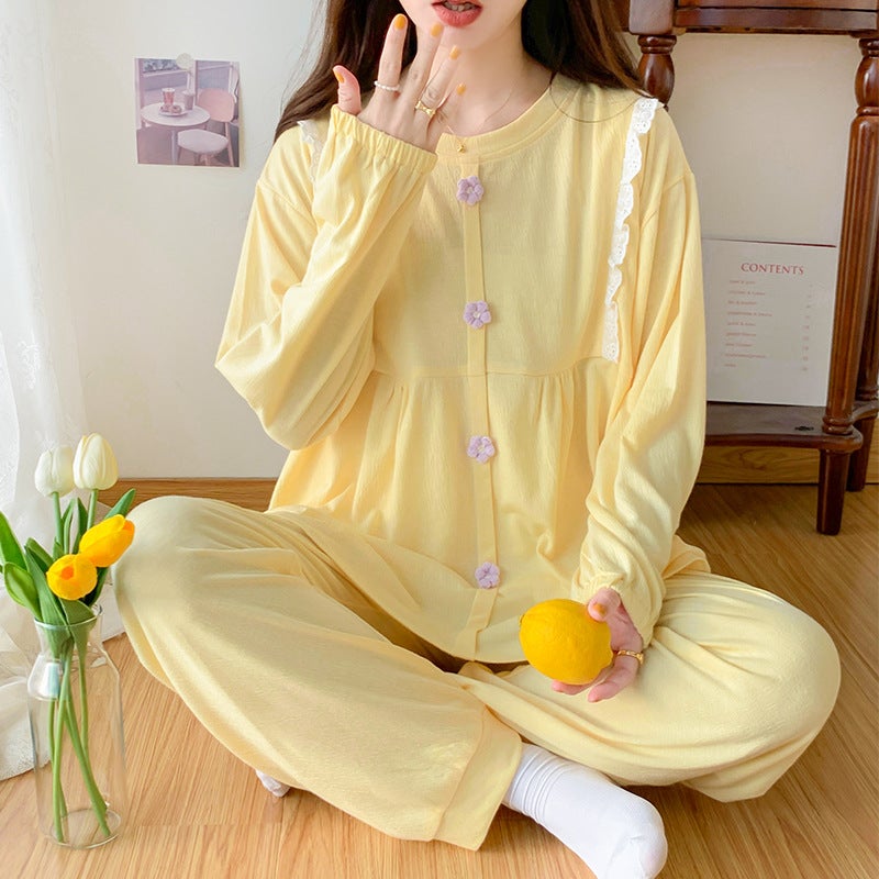 Cut Flower Cotton Hidden Nursing Confinement Clothing Maternity Pajamas Long Sleeve Nursing Postpartum Pregnancy Homewear Suit - Image 2