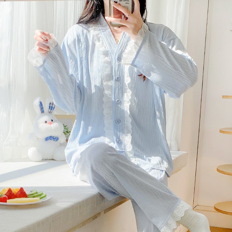 Cut Flower Cotton Hidden Nursing Confinement Clothing Maternity Pajamas Long Sleeve Nursing Postpartum Pregnancy Homewear Suit - Image 4