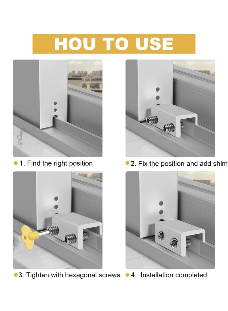 LUBUFAN 4 Sets Sliding Window Locks with Key, Window Locks, Aluminum Alloy Window Security Locks, Adjustable Security Window, Window Stoppers Aluminum (Silver) - Image 4