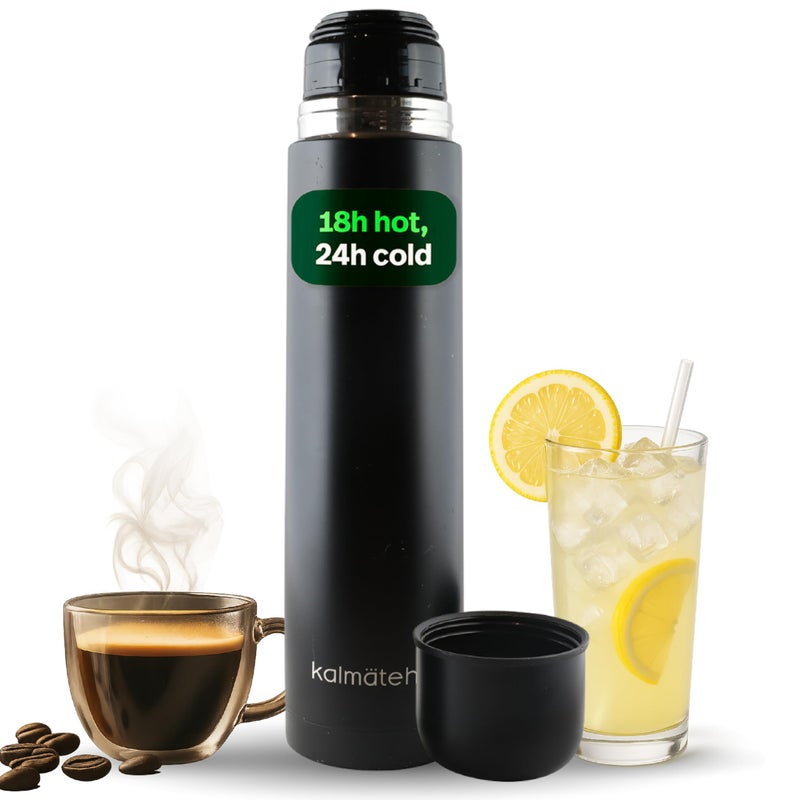 KALMATEH Modern Elegant Double Walled Vacuum Insulated Stainless Steel Thermo Bottle 1000 ml Precise Pouring Heat Retention For Yerba Mate Coffee Tea and Camping