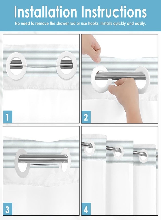 Nesphy ستارة حمام Nesphy بلون أزرق مخضر بوهيمي بدون خطافات، مع بطانة قماشية قابلة للتركيب بالكبس، قماش مخطط عصري مزدوج الطبقات مقاوم للماء مع نافذة علوية شفافة وفتحة معدنية، مقاس 71 × 74 بوصة - Image 5