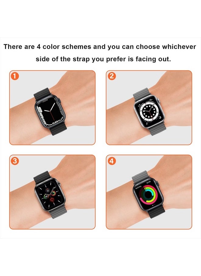 Magnetic Bands Compatible with Apple Watch Band 45mm 44mm 42mm 41mm 40mm 38mm, Women Men Double Side Reversible Strap for iWatch Series 8/7/6/5/4/3/2/1/SE (42mm/44mm/45mm, Black/Gray)