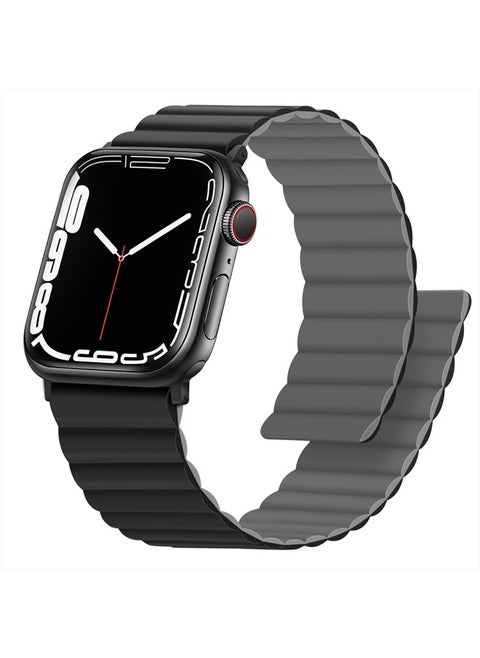 Magnetic Bands Compatible with Apple Watch Band 45mm 44mm 42mm 41mm 40mm 38mm, Women Men Double Side Reversible Strap for iWatch Series 8/7/6/5/4/3/2/1/SE (42mm/44mm/45mm, Black/Gray)