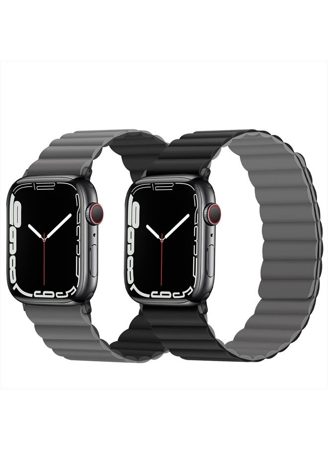 Magnetic Bands Compatible with Apple Watch Band 45mm 44mm 42mm 41mm 40mm 38mm, Women Men Double Side Reversible Strap for iWatch Series 8/7/6/5/4/3/2/1/SE (42mm/44mm/45mm, Black/Gray)