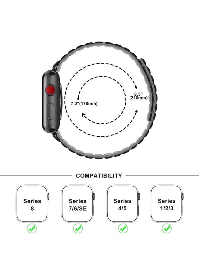 Magnetic Bands Compatible with Apple Watch Band 45mm 44mm 42mm 41mm 40mm 38mm, Women Men Double Side Reversible Strap for iWatch Series 8/7/6/5/4/3/2/1/SE (42mm/44mm/45mm, Black/Gray)