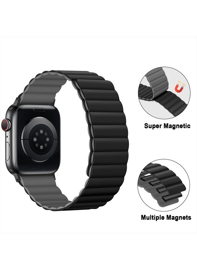 Magnetic Bands Compatible with Apple Watch Band 45mm 44mm 42mm 41mm 40mm 38mm, Women Men Double Side Reversible Strap for iWatch Series 8/7/6/5/4/3/2/1/SE (42mm/44mm/45mm, Black/Gray)