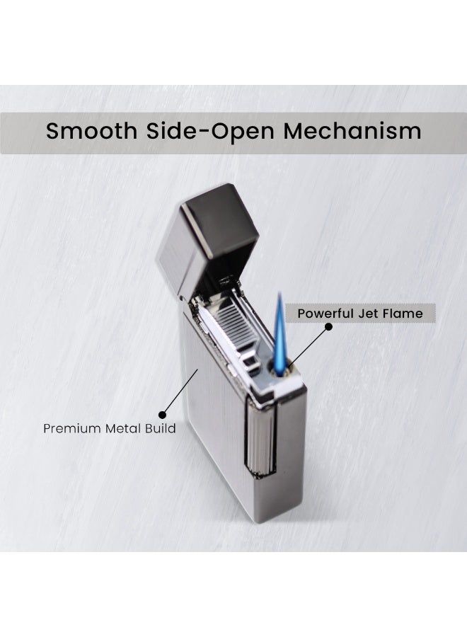 Honest Sleek Metal Jet Lighter, Windproof Single Flame, Refillable Lighter, Side Open Design, Outdoor Use, Gift Box (Without Gas) - Image 3