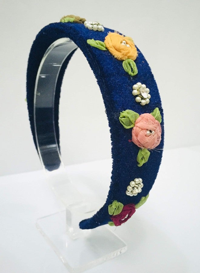 Nnr Girls Beaded Hair Bands With Fabric Flower Work_ Pack Of 1 Pcs Blue Color - Image 2