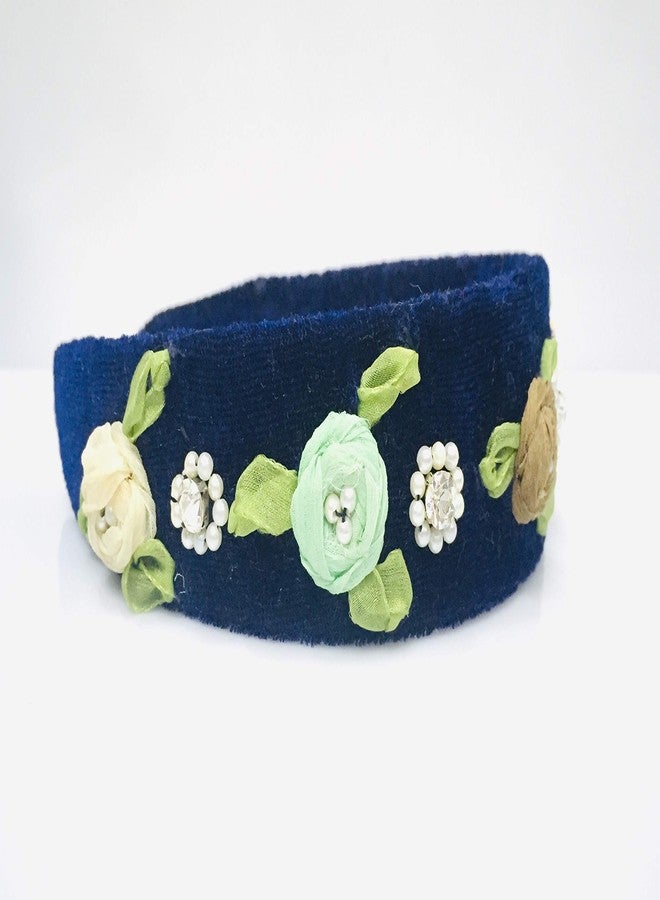 Nnr Girls Beaded Hair Bands With Fabric Flower Work_ Pack Of 1 Pcs Blue Color - Image 3