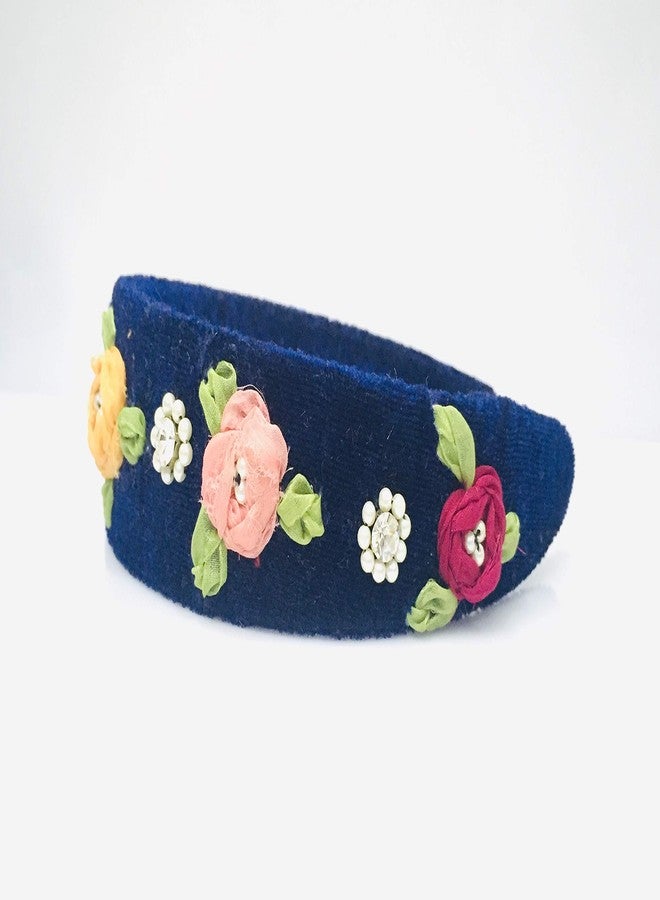 Nnr Girls Beaded Hair Bands With Fabric Flower Work_ Pack Of 1 Pcs Blue Color - Image 4