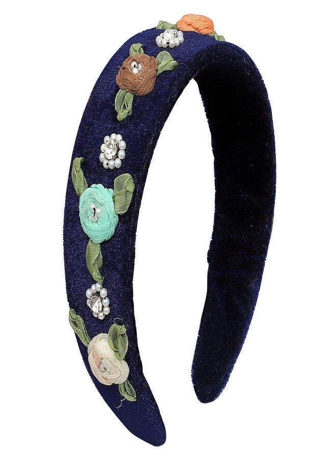 Nnr Girls Beaded Hair Bands With Fabric Flower Work_ Pack Of 1 Pcs Blue Color - Image 1