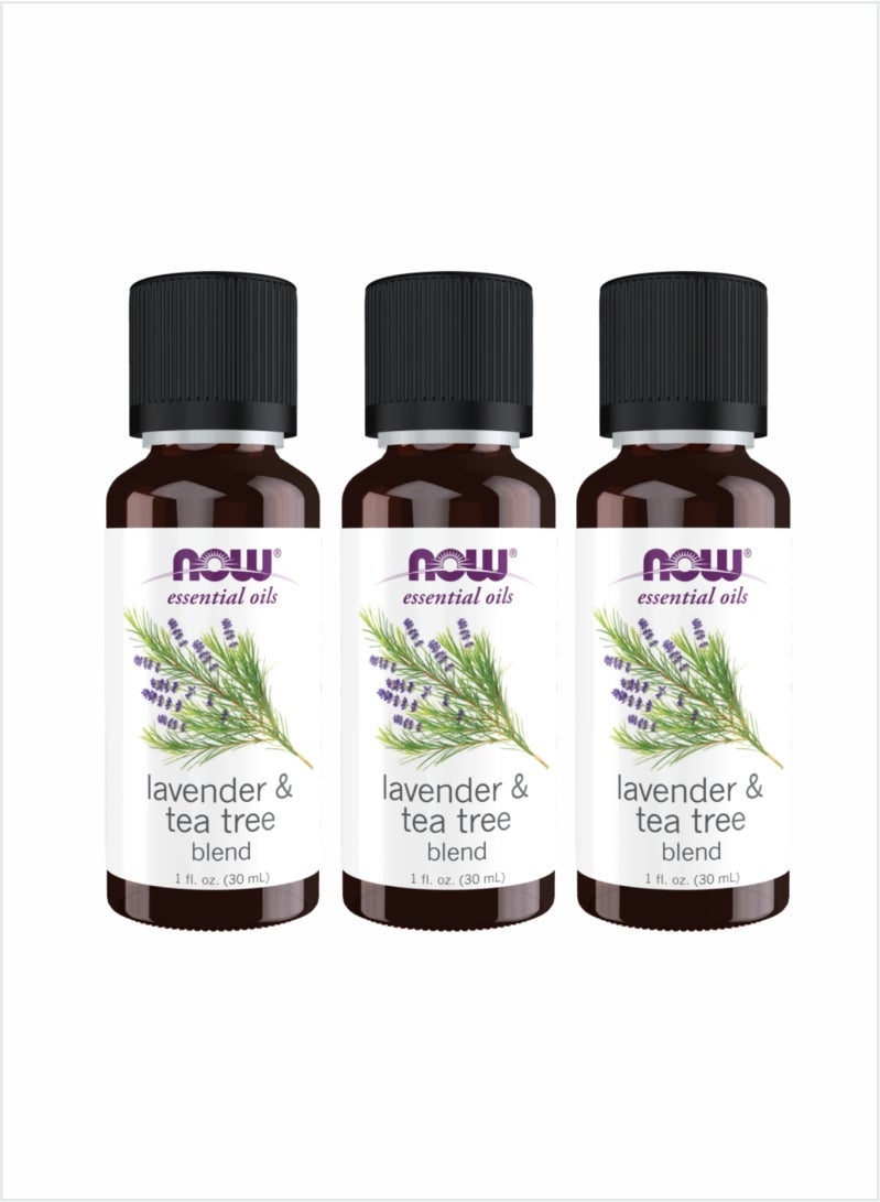 NOW Lavender & Tea Tree Essential Oil Blend - Soothing Aromatherapy, 30ml (Pack of 3)