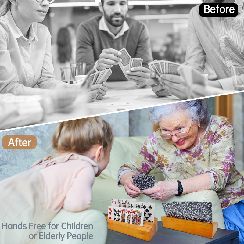 hismocal Playing Card Holders Deck Stand, Play Cards Holder for Kids or Elder People, Hands-Free Wood Holder Racks,Tray for Organizing Cards (2 Pack) - Image 4