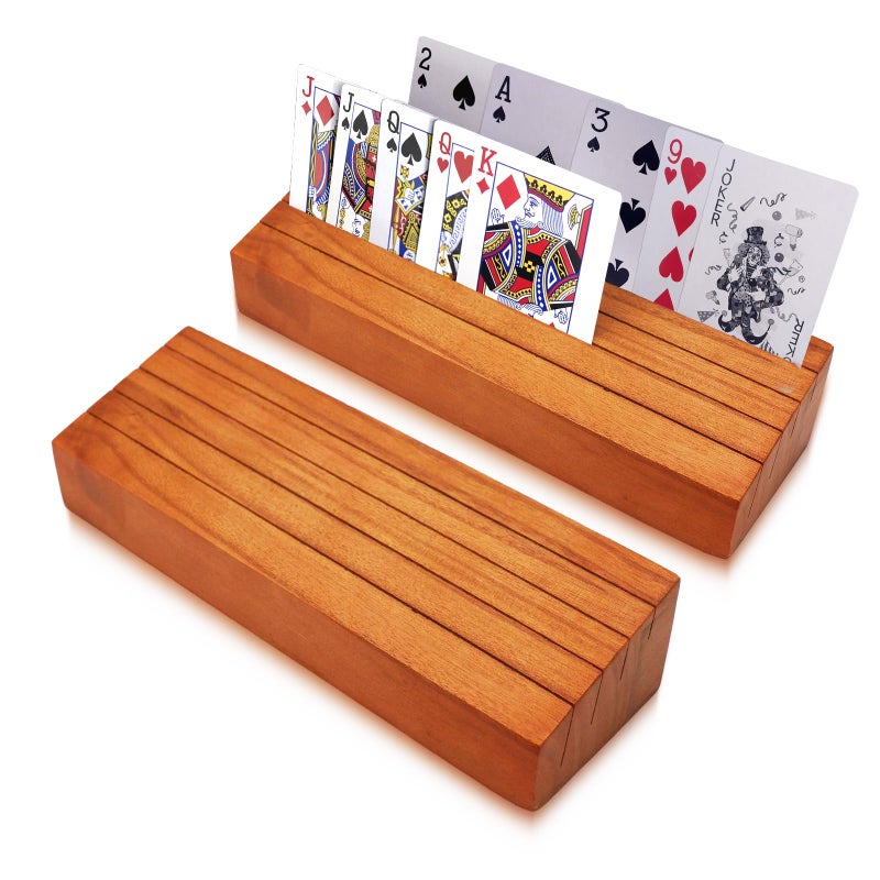 hismocal Playing Card Holders Deck Stand, Play Cards Holder for Kids or Elder People, Hands-Free Wood Holder Racks,Tray for Organizing Cards (2 Pack) - Image 1