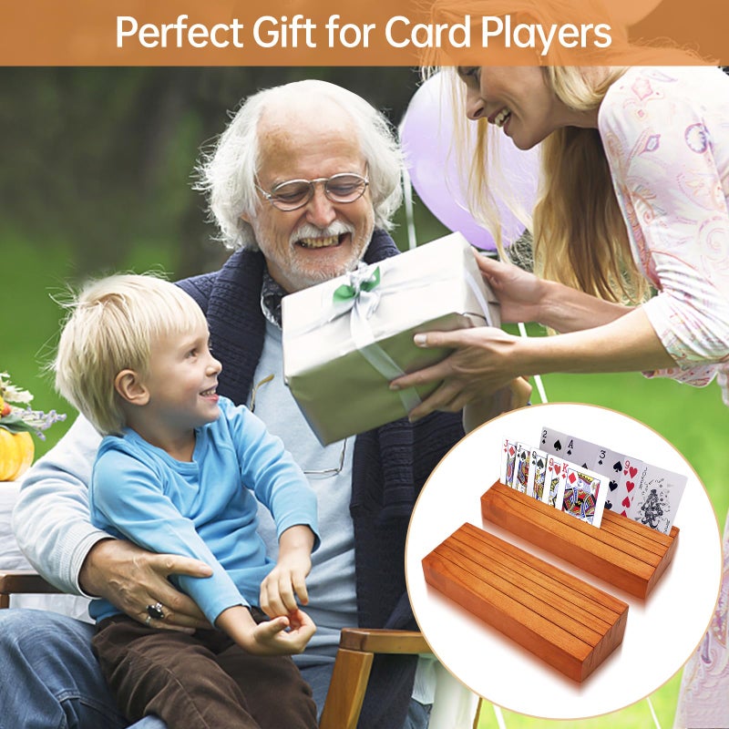 hismocal Playing Card Holders Deck Stand, Play Cards Holder for Kids or Elder People, Hands-Free Wood Holder Racks,Tray for Organizing Cards (2 Pack) - Image 2