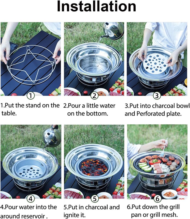 PHOJEWI Korean BBQ Grill Charcoal Small Charcoal Grill 13.7 Inches Portable Stainless Steel Barbecue Grill Tabletop KBBQ Grill Outdoor Indoor Camping - Image 4